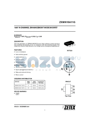 ZXMN10A11GTA datasheet - 100V N-CHANNEL ENHANCEMENT MODE MOSFET