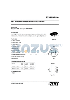 ZXMN10A11GTC datasheet - 100V N-CHANNEL ENHANCEMENT MODE MOSFET