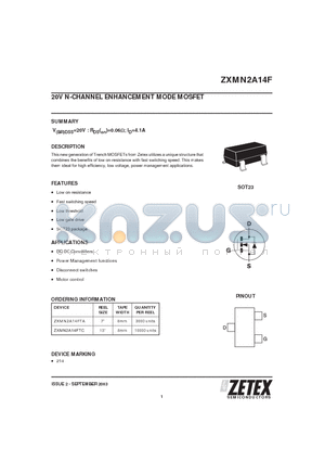ZXMN2A14F datasheet - 20V N-CHANNEL ENHANCEMENT MODE MOSFET