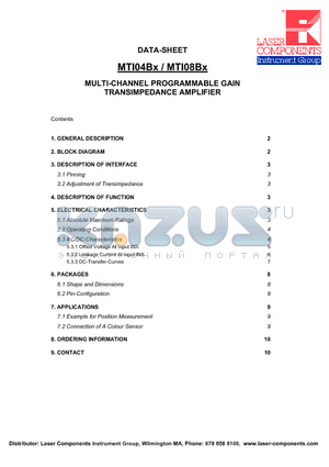 MTI04BS datasheet - MULTI-CHANNEL PROGRAMMABLE GAIN TRANSIMPEDANCE AMPLIFIER