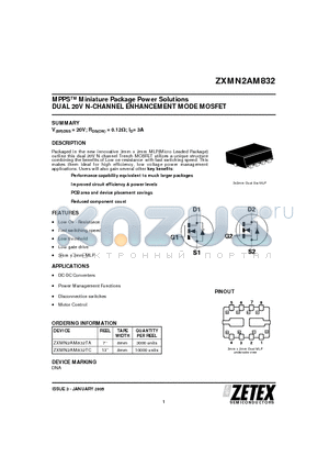 ZXMN2AM832TC datasheet - DUAL 20V N-CHANNEL ENHANCEMENT MODE MOSFET