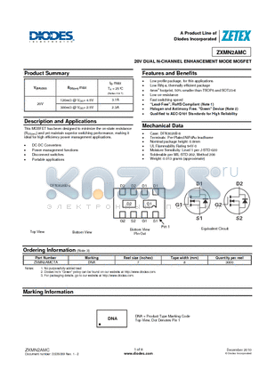 ZXMN2AMCTA datasheet - 20V DUAL N-CHANNEL ENHANCEMENT MODE MOSFET