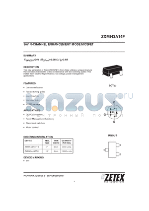 ZXMN3A14F datasheet - 30V N-CHANNEL ENHANCEMENT MODE MOSFET