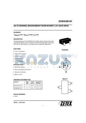 ZXMN3B14FTC datasheet - 30V N-CHANNEL ENHANCEMENT MODE MOSFET 2.5V GATE DRIVE