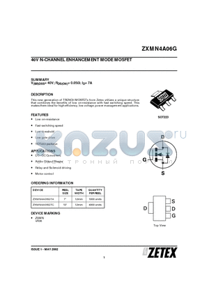 ZXMN4A06GTA datasheet - 40V N-CHANNEL ENHANCEMENT MODE MOSFET