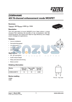 ZXMN4A06K datasheet - 40V N-channel enhancement mode MOSFET