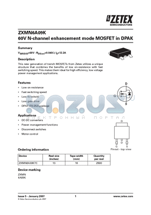 ZXMN6A09KTC datasheet - 60V N-channel enhancement mode MOSFET in DPAK