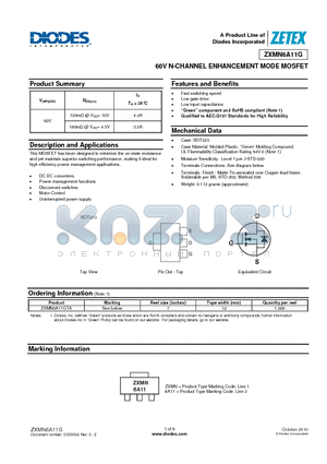 ZXMN6A11G datasheet - 60V N-CHANNEL ENHANCEMENT MODE MOSFET