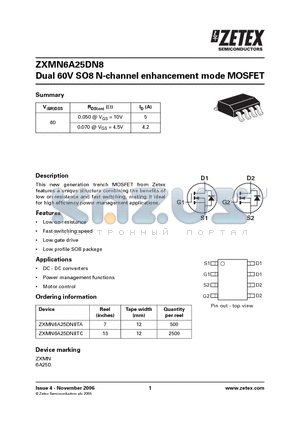 ZXMN6A25DN8_06 datasheet - Dual 60V SO8 N-channel enhancement mode MOSFET