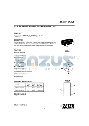 ZXMP10A13F datasheet - 100V P-CHANNEL ENHANCEMENT MODE MOSFET