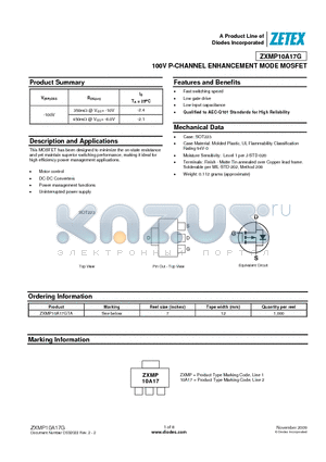 ZXMP10A17GTA datasheet - 100V P-CHANNEL ENHANCEMENT MODE MOSFET