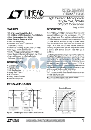 LT1308AIS8 datasheet - High Current, Micropower Single Cell, 600kHz DC/DC Converters