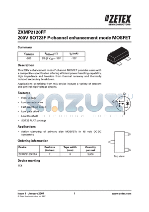 ZXMP2120FF datasheet - 200V SOT23F P-channel enhancement mode MOSFET