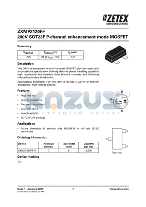 ZXMP2120FFTA datasheet - 200V SOT23F P-channel enhancement mode MOSFET