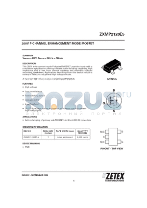 ZXMP2120E5 datasheet - 200V P-CHANNEL ENHANCEMENT MODE MOSFET