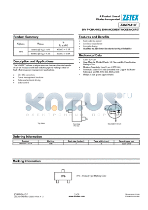 ZXMP6A13F datasheet - 60V P-CHANNEL ENHANCEMENT MODE MOSFET