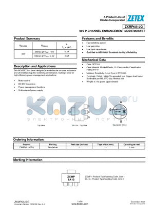 ZXMP6A13G datasheet - 60V P-CHANNEL ENHANCEMENT MODE MOSFET