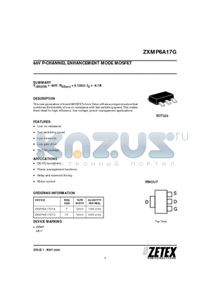 ZXMP6A17G datasheet - 60V P-CHANNEL ENHANCEMENT MODE MOSFET