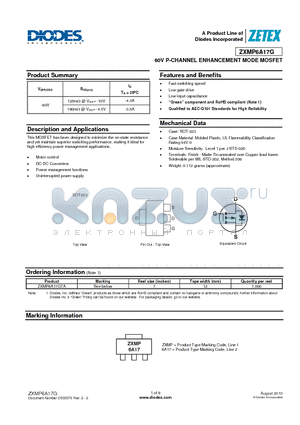 ZXMP6A17GTA datasheet - 60V P-CHANNEL ENHANCEMENT MODE MOSFET