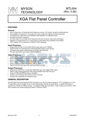 MTL004 datasheet - XGA Flat Panel Controller
