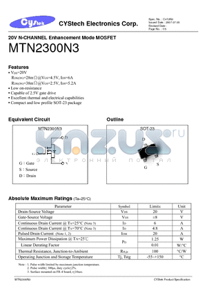 MTN2300N3 datasheet - 20V N-CHANNEL Enhancement Mode MOSFET
