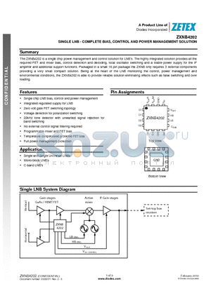 ZXNB4202 datasheet - SINGLE LNB - COMPLETE BIAS, CONTROL AND POWER MANAGEMENT SOLUTION