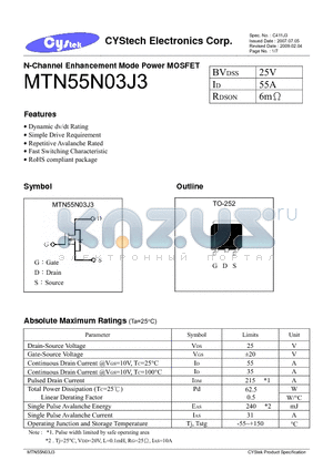 MTN55N03J3 datasheet - N-Channel Enhancement Mode Power MOSFET