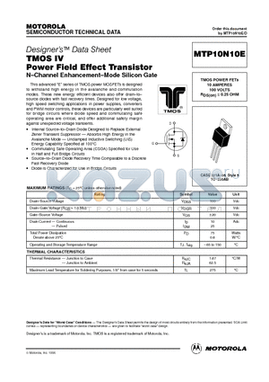 MTP10N10E datasheet - TMOS POWER FETs 10 AMPERES 100 VOLTS RDS(on) = 0.25 OHM