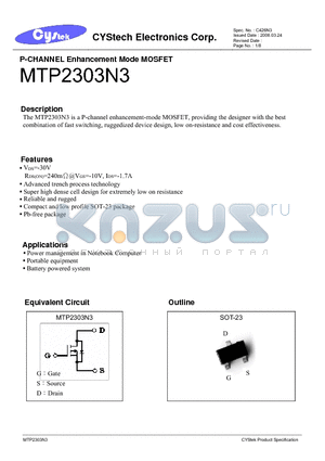 MTP2303N3 datasheet - P-CHANNEL Enhancement Mode MOSFET