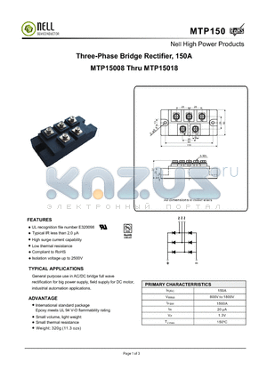 MTP150 datasheet - Three-Phase Bridge Rectifier, 150A