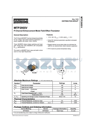 MTP2955V datasheet - P-Channel Enhancement Mode Field Effect Transistor