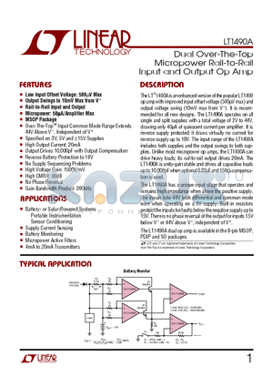 LT1490ACN8 datasheet - Dual Over-The-Top Micropower Rail-to-Rail Input and Output Op Amp