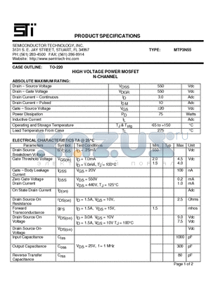 MTP3N55 datasheet - HIGH VOLTAGE POWER MOSFET N-CHANNEL