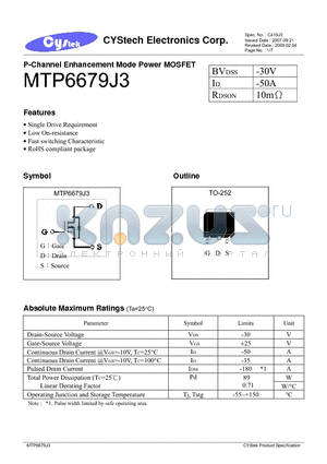 MTP6679J3 datasheet - P-Channel Enhancement Mode Power MOSFET