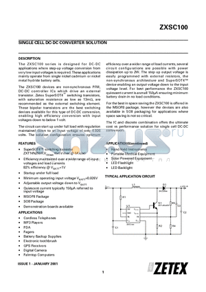 ZXSC100X8 datasheet - SINGLE CELL DC-DC CONVERTER SOLUTION