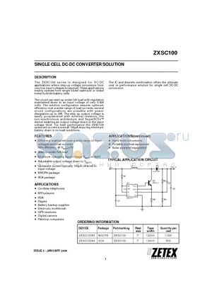 ZXSC100X8 datasheet - SINGLE CELL DC-DC CONVERTER SOLUTION