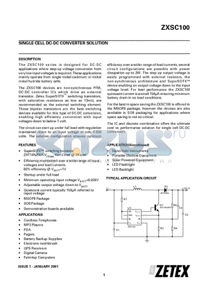 ZXSC100 datasheet - SINGLE CELL DC-DC CONVERTER SOLUTION