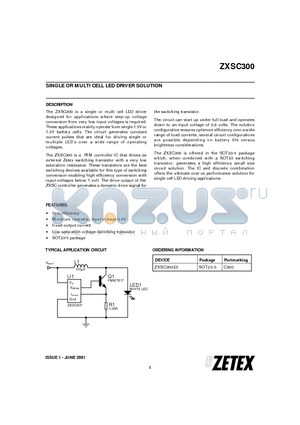 ZXSC300E5 datasheet - SINGLE OR MULTI CELL LED DRIVER SOLUTION