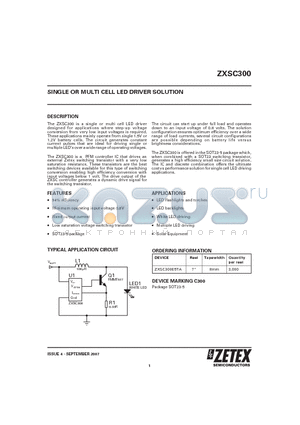 ZXSC300E5TA datasheet - SINGLE OR MULTI CELL LED DRIVER SOLUTION