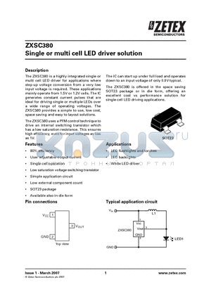 ZXSC380 datasheet - Single or multi cell LED driver solution