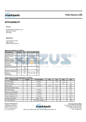 MTPS4088BLPT datasheet - Point Source LED