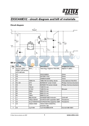 ZXSC400EV2 datasheet - circuit diagram and bill of materials