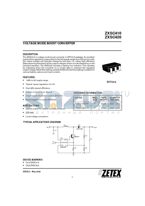 ZXSC410E6TA datasheet - VOLTAGE MODE BOOST CONVERTER