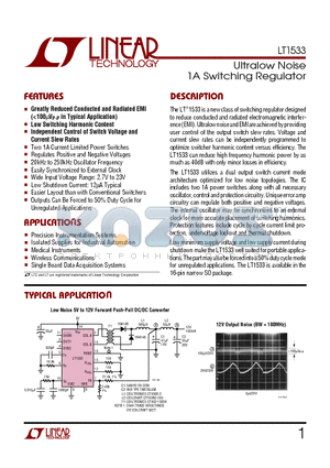 LT1533I datasheet - Ultralow Noise 1A Switching Regulator