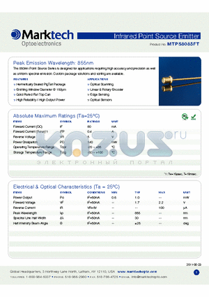 MTPS8085FT datasheet - Peak Emission Wavelength: 855nm