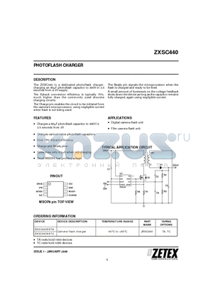 ZXSC440 datasheet - PHOTOFLASH CHARGER