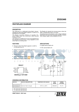 ZXSC440X8TA datasheet - PHOTOFLASH CHARGER