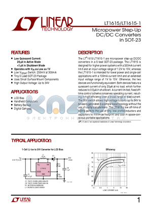 LT1615 datasheet - Micropower Step-Up DC/DC Convertersin SOT-23