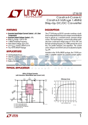 LT1618 datasheet - Constant-Current/ Constant-Voltage 1.4MHz Step-Up DC/DC Converter