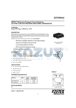 ZXT2M322TA datasheet - MPPS Miniature Package Power Solutions 20V PNP LOW SATURATION SWITCHING TRANSISTOR